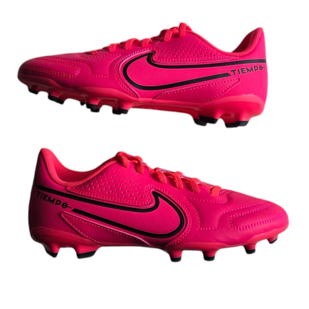 Nike Kids' Tiempo Legend 9 Club FG/MG Soccer Cleats, Pink/Black 600, 4 Big Kids